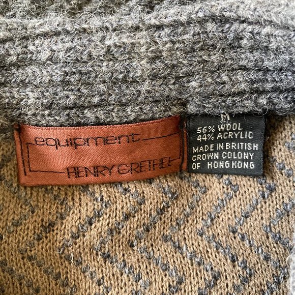 VTG Henry Grethel Herringbone Knit Wool Blend Relax Fit Grey Pullover M 4-Button - Picture 15 of 16